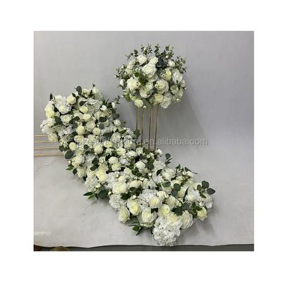 China Wedding Party Romantic Gorgeous Decorative Aisle Row Artificial Silk Foam Strip Table Flower Floral Runner for sale