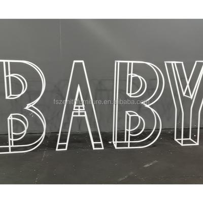 China Baby Shower Birthday Party Decoration Love White Gold Metal Baby Wire Letter Hollowed Out for sale