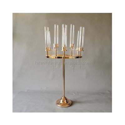 China Bridal Weddings Table Centerpieces Decoration Gold Candle Holder Metal Candelabra Centerpieces for sale