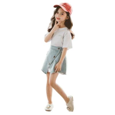 China Comfotable 2020 new children's clothing fashion big girls' sports short-sleeved Korean version denim skirt suit for sale