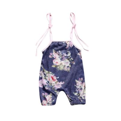 China Comfotable Ins Summer New Lace Flower Print Lace Up Baby Romper Girls Jumpsuit for sale