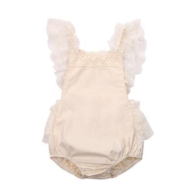 China China Suppliers Summer Embroidery Lace Baby Romper Eco-friendly Cotton Sleeveless Newborn Baby Clothes Pure Color for sale