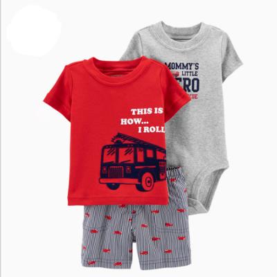 China 2020 New Anti-wrinkle Boys Clothes Sets Short Sleeve T-shirt Triangle Baby Rompers Shorts 3-Piece Set for sale