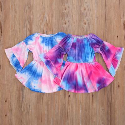 China 2020 Washable New Tie Dye Printing Long Sleeve Flare Sleeve Girl Dress for sale