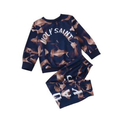 China Fashion\Comfortable\Durable Baby Boy Clothes Set Autumn New Camouflage Long-Sleeved Tie-Dye Letter Printed Sweater Pants Kids Boys Clothing Set for sale