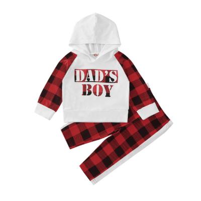 China Fashion\Comfortable\Durable Baby Boy Clothes Hood Baby Clothes Set Two-Piece Kids Boys Clothing Autumn New Long-Sleeved Red Check Printing for sale