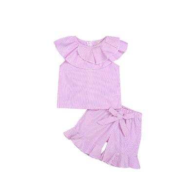 China New Comfotable Pink Striped Tendril Kids Clothing Set Kids Dress Girls Sleeveless Clothes for sale