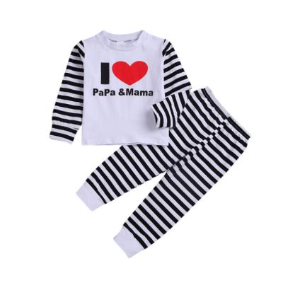 China Comfotable Children's Wear Babies Boy Clothing Set Letters Stripes Long Sleeve Top Pants Set for sale