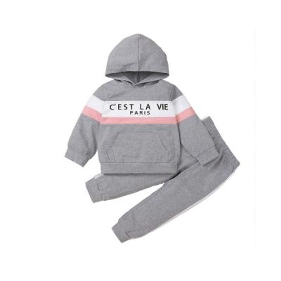 China Fashion\Comfortable Clothes\Durable Baby Boy Spring and Autumn New Gray Hooded Letter Printed Boys Girls Sweaters Two-Piece Children Clothes Set for sale