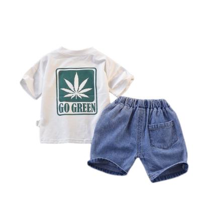 China Comfotable Summer New Products 2020 Boys Korean T-shirt Short Sleeve Denim Shorts Casual Kids Clothing Set for sale