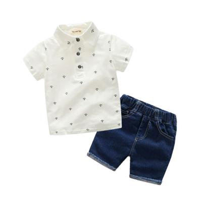 China Comfotable New Fashion Kids Clothes Set Boys Summer Overall Print Shirt + Shorts Jean Pants Toddler Boy Clothes for sale