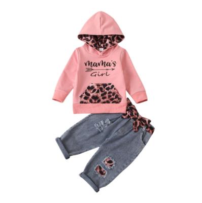 China New Comfotable Kids Leopard Print Sports Hooded Sweater Tops And Casual Denim Pants Boys Clothes Sets Kids Clothing for sale