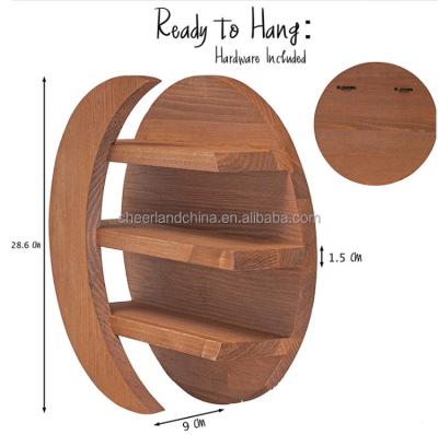 China Modern Cheap Price Hanging Wall Mounted Wooden Moon Shaped Floating Shelf Black Wooden Display Crescent Shaped Shelf Home Decoration - for sale