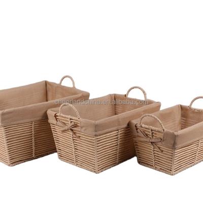 China China Manufacture Sustainable 3pcs Set Handmade Woven White Twisted Rope Paper Basket With Lid And Handle For Sundries Napkins for sale