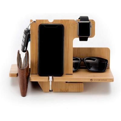 China Wholesale Custom PORTABLE Bamboo Docking Station Phone Holder Birthday Gift For Men for sale