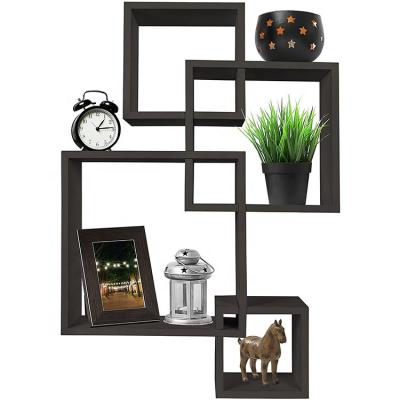 China Modern Hot Selling Modern Decorative Intersecting MDF Cube Wall Mounted Floating 4 Shelves for sale