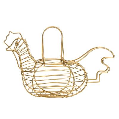 China Handmade Farmhouse Style Metal Wire Chicken Shape Egg Storage Rack Metal Egg Storage Basket for sale