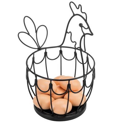 China New Design Decoration Metal Wire Chicken Shape Egg Storage Basket Handmade Metal Egg Rack for sale