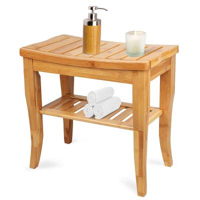 China Bathroom Shower Bench Spa Organizer Handmade Bamboo Wooden Stool Wooden Shower Chair for sale