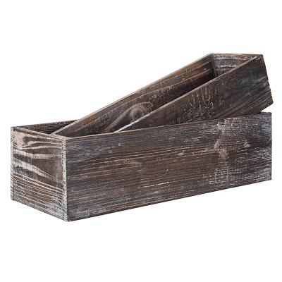 China Handmade Rustic Wooden Succulent Planters Window Sill Brown Wooden Plant Flower Pots for sale