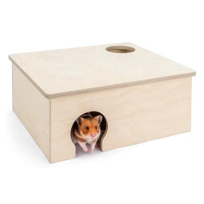 China Liveable Pet Decoration Wooden Hamster House Birch Plywood Mouse Habitat Nest for sale