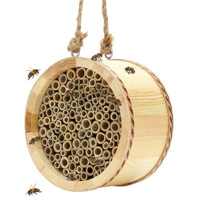 China 2020 Trends Sustainable Handmade Natural Bamboo Bee Hive Garden Wooden Hanging Bee House for sale