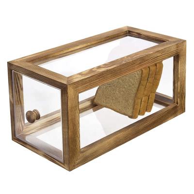 China Freshness Wooden Frame Bread Showcase Preservation Burnt Wooden Storage Box With Acrylic for sale