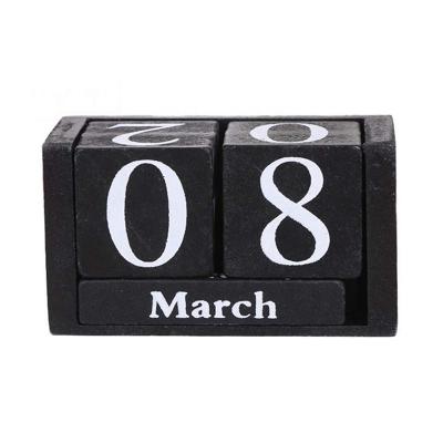 China Home Office Handmade Decoration Chic MDF Block Perpetual Calendar Desktop Wooden Calendar for sale