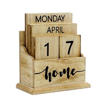 China Flip Block Design Vintage Wooden Handmade Perpetual Calendar Eternal Desk Calendar for sale