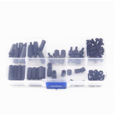 China 88Pcs M3 Nylon Black Nylon Male/Female Hex Standoff Screw Nut Matched Kit Stand Off Set With Plastic Box for sale