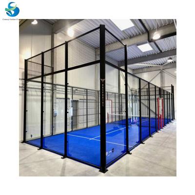 China Easy To Install Panoramic Pedal Court 12Mm Tempered Glass Padel Tennis Court With Panoramic Hardware Mounting Set Price for sale