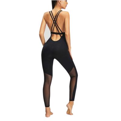 China Spring Breathable Women Yoga Jogger Bodycon Mesh Gym Wear One Piece Cotton Butt Push Up Legging Sexy Black Overalls for sale