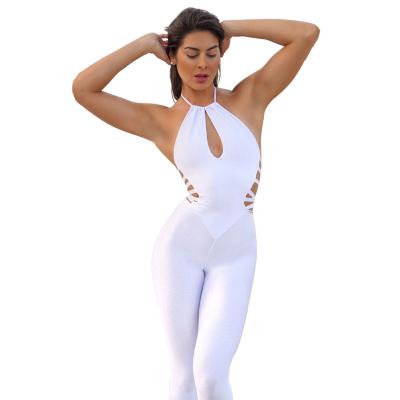 China 2020 Antibacterial Nylon And Spandex Gym Butt Lift Up White Sexy Women Jumpsuit for sale