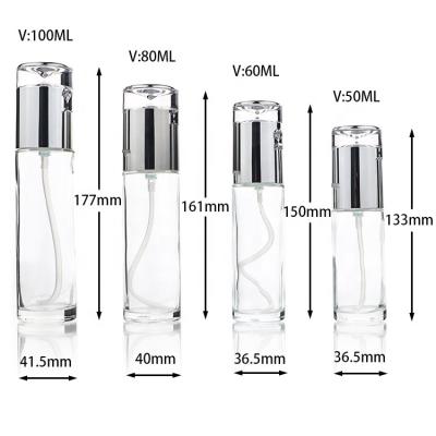 China Recyclable luxury clear cosmetic bottle glass 20ml 30ml 40ml 50ml 60ml 80ml 100ml with lotion pumps for sale