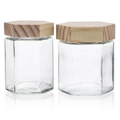 China Wholesale 280ml 380ml Hexagon Glass Food Storage Containers Honey Glass Jars In Bulk for sale