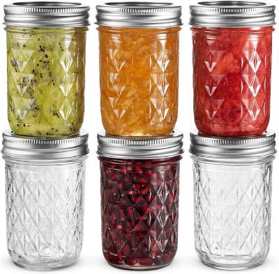 China Diamond Shape Caviar Glass 100ml 200ml 250ml 450ml 600ml Mouthpiece Heatable Wide Canning Jam Mason Jar With Metal Lid for sale