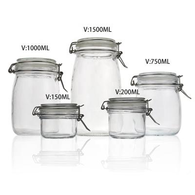 China Large Square Sustainable Sugar Scrub Glass Storage Jars and Containers with Stainless Steel Clip Lids for Food for sale