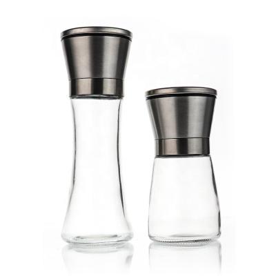 China 180ml 250ml Stainless Steel Pepper Grinder Household Coffee Mill Spice Bottle Viable Glass Jar Manual Grinding Bottle Grinder Bottle for sale