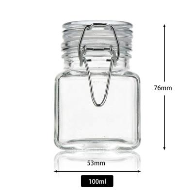 China Airtight Kitchen Containers Condiments Spice Heatable Jar Storage Bottle Salt Pack Seasoning Square Glass Jar With Clip Lids for sale