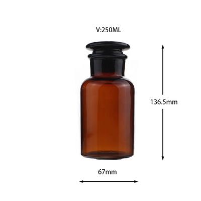 China Wide Mouth Liquid 250ml 500ml Lab Medicine Chemical Bottle Amber Glass Pill Apothecary Reagent With Caps for sale