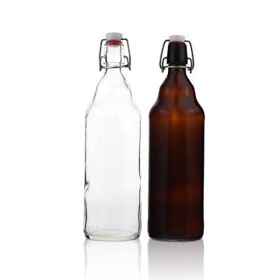 China High Quality Amber Clear Drinking Beer Swing Top 1 Liter 1000ml Glass Beverage Bottles for sale