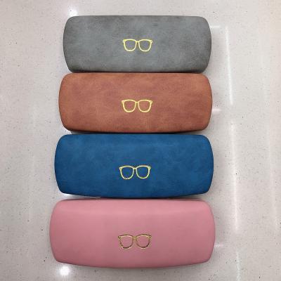 China PU+Metal Optical Optician Glasses Box Big E Printing Logo Solid 4 Colors Sunglasses Men Case HG-303 for sale