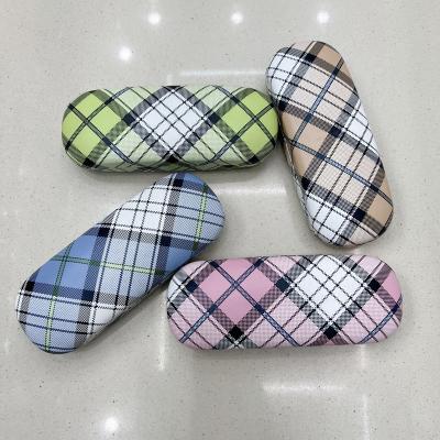 China Hot Sale OEM Logo Print Glasses Case Fashion Optical Show Box Different Color PVC+Metal Grid for sale