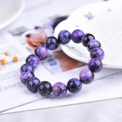 China Europe 14mm round stretch nice natural precious gemstone elastic charoite stone bracelet for sale