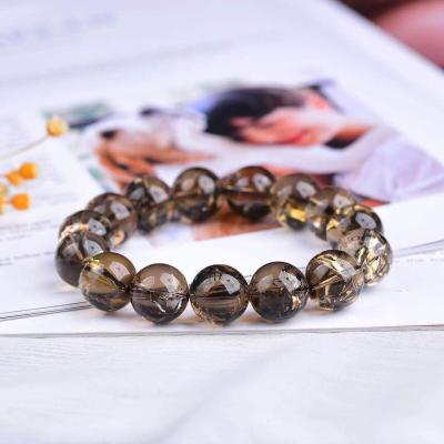 China Europe 14mm Beads Smoky Quartz Natural Rainbow Brown Women Crystal Bracelet for sale