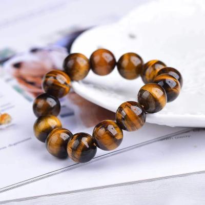 China Europe A 14mm Gorgeous Natural Tiger Eye Semi-Precious Gemstones Healing Yellow Crystal Stretch Beaded Bracelet Unisex for sale