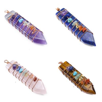 China Natural Europe Copper Wire Healing Pendants Beautiful Crystal Gemstone Piont Seven Chakra for sale