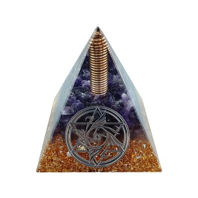 China Europe Healing Crystal Gold Wire Orgone Pyramid Figurine Energy Stone Generator For Meditation Reiki Balancing for sale