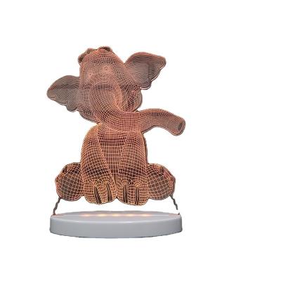 China Eco-friendly/Creative/Novelty 3D Illusion Anime Elephant Lamparas 3D Illusion Christmas Base LED Desk Table Light Night Lamp For Holiday for sale