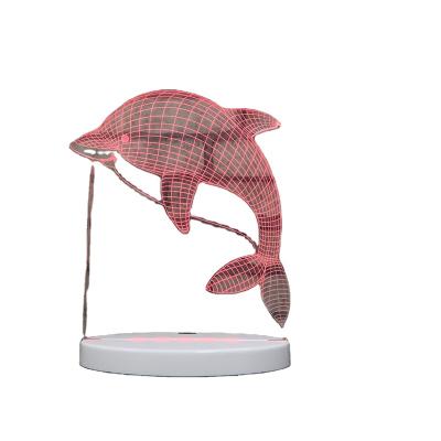 China 2021 Hot Sale Eco-friendly/Creative/New Arrival Dolphin Shape 3D Lamp Acrylic Color Base LED Night Light Night Lamp for sale